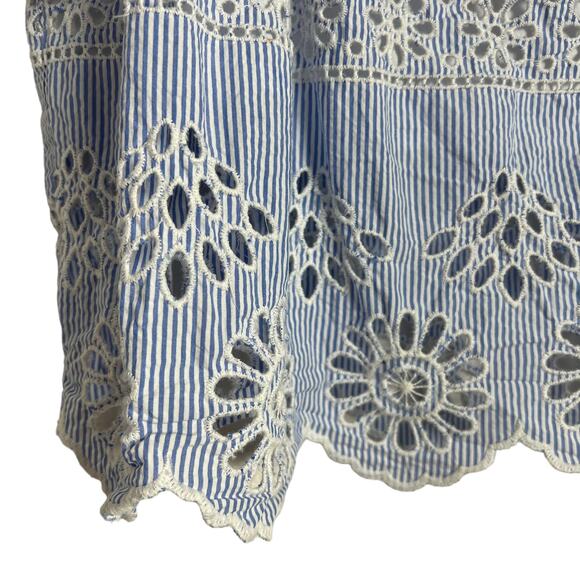 SEA New York Off-the-Shoulder Blue White Stripe Eyelet Top Size 0 - Picture 5 of 9